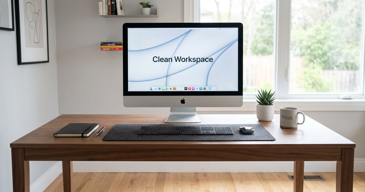 escritorio de home office organizado sin cables visibles