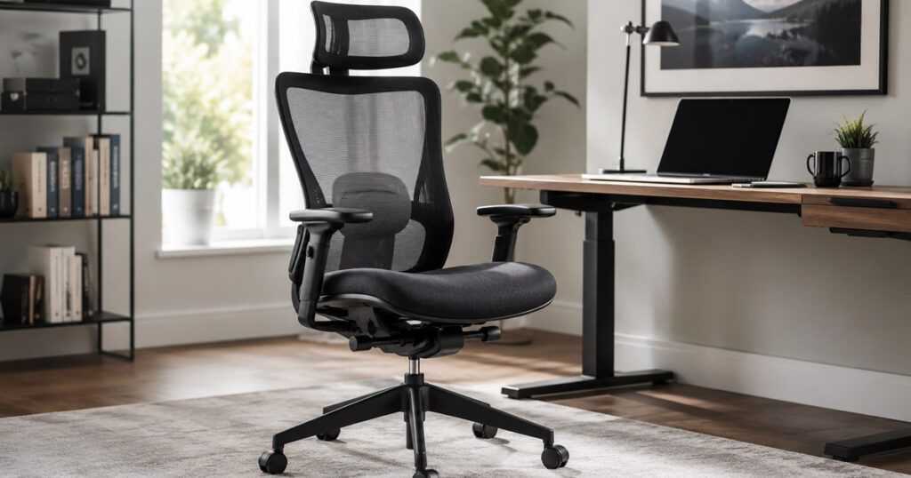 Silla de oficina de malla mesh transpirable en home office moderno