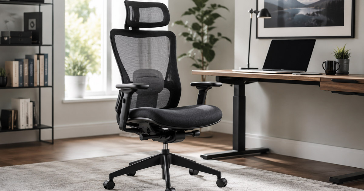 Silla de oficina de malla mesh transpirable en home office moderno