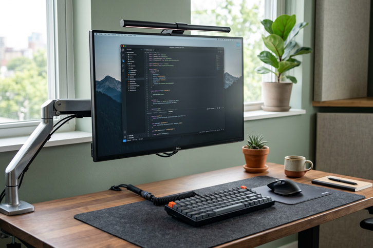 Ergotron LX brazo para monitor instalado en home office EEUU