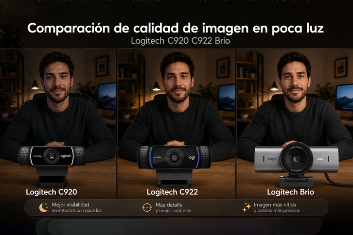 Comparación de calidad de imagen en poca luz Logitech C920 C922 Brio