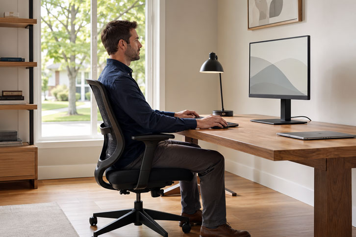 Monitor a la altura de los ojos en setup de home office correcto
