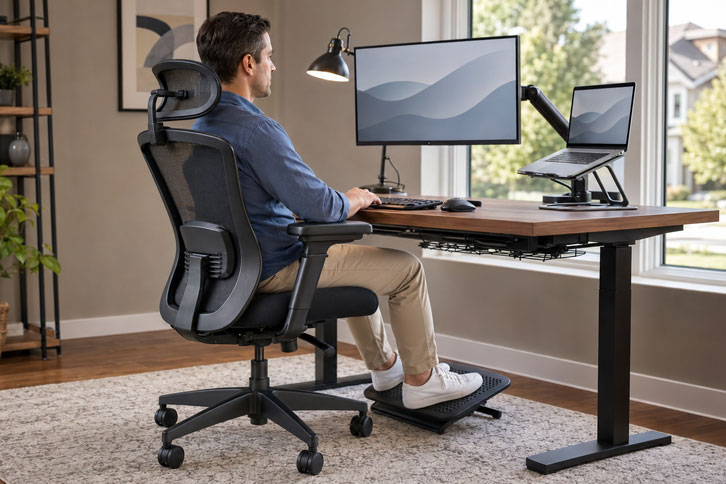 Persona corrigiendo errores comunes de su home office en casa