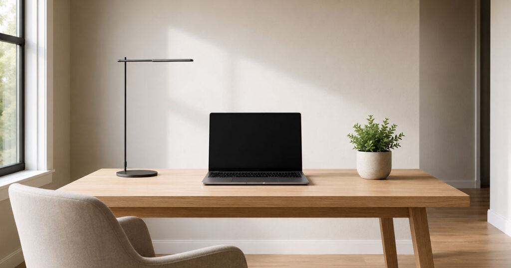 home office minimalista con escritorio ordenado