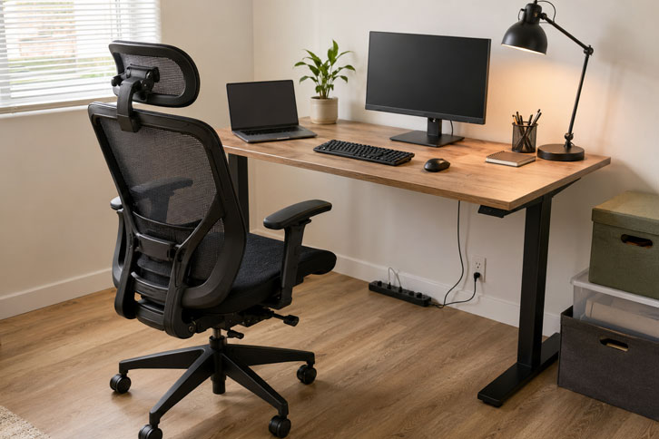 Silla ergonómica y escritorio como inversión principal en un home office económico - ¿Cuánto Cuesta Montar un Home Office? Guía de Presupuesto 2026