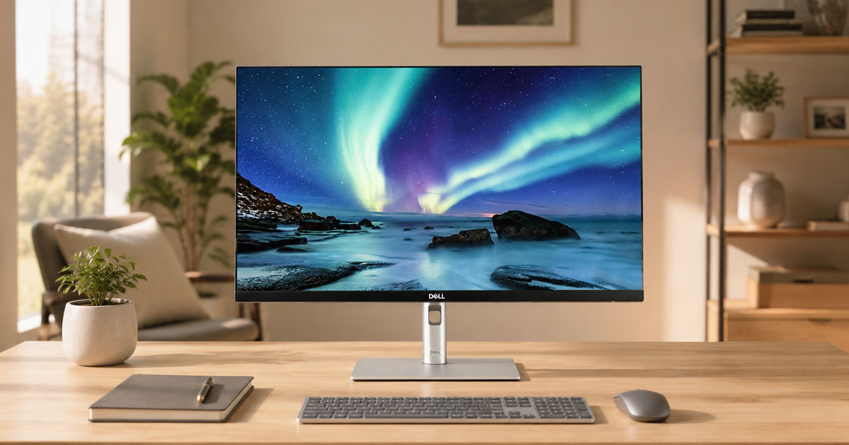 Monitor 4K de 27 pulgadas en escritorio de oficina en casa