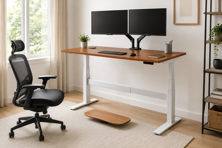 UPLIFT DESK Dark Bamboo (60 x 30 inch) Standing Desk 2-Leg V2-Commercial Adjustable Stand Up C-Frame (White), Advanced Keypad, Wire Grommets, Wire Tray, Rocker Board