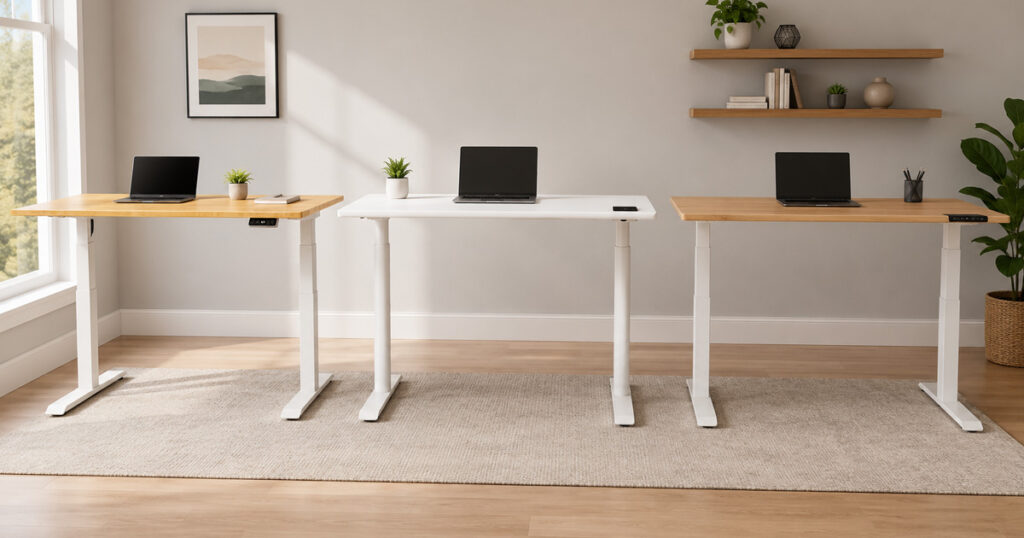 Comparativa Autonomous SmartDesk Pro vs FlexiSpot E7 vs FEZIBO escritorio de pie 2026