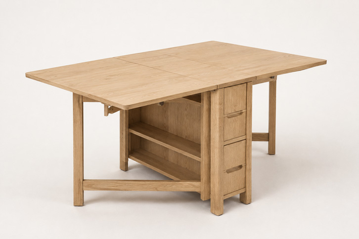 Mesa plegable IKEA Norden cerrada mostrando poco espacio utilizado - home office para mamás